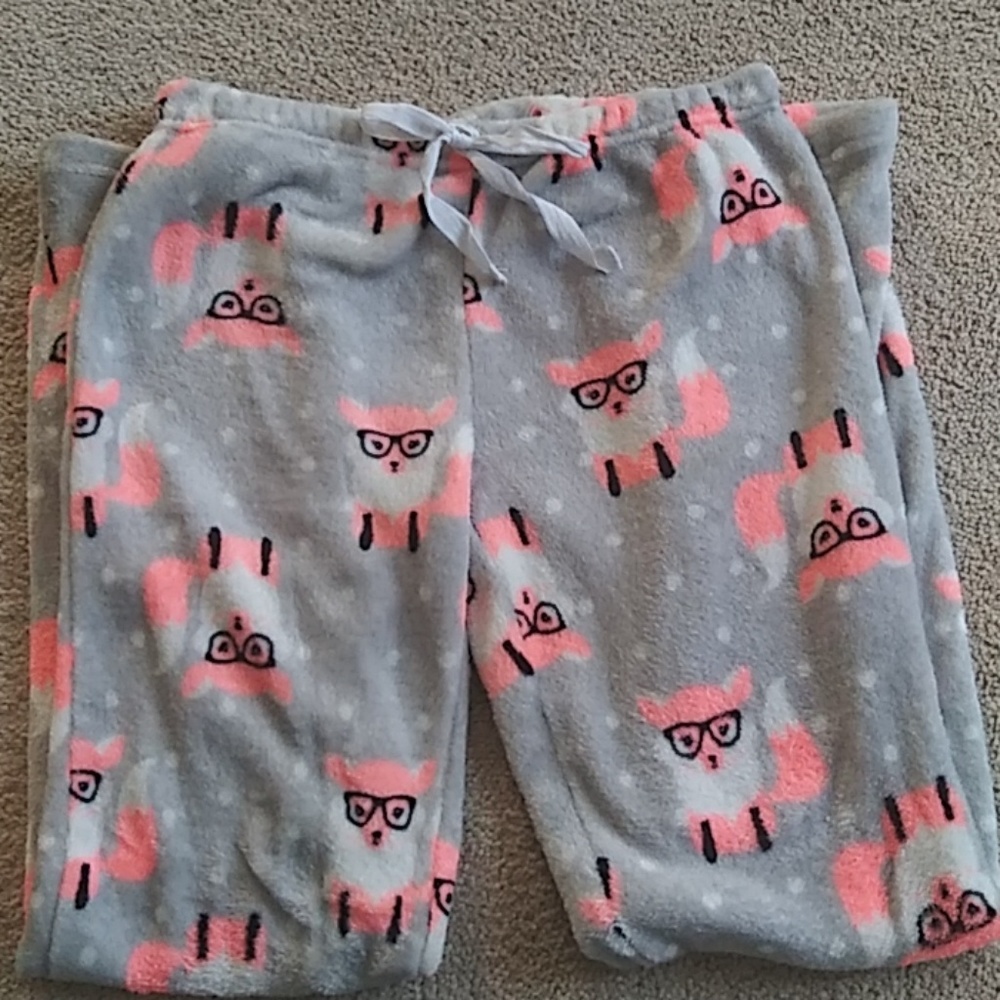 Fuzzy foxes in glasses pj pants size large bobbie